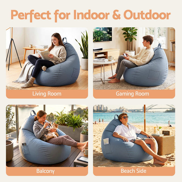 Artiss Outdoor Bean Bag Chair Cover (No Filler) Splash-Proof Beanbag Sofacover for Adults Teens Kids Stuffable Bean Bag Cover for Patio Poolside Relaxing, Grey Awezingly