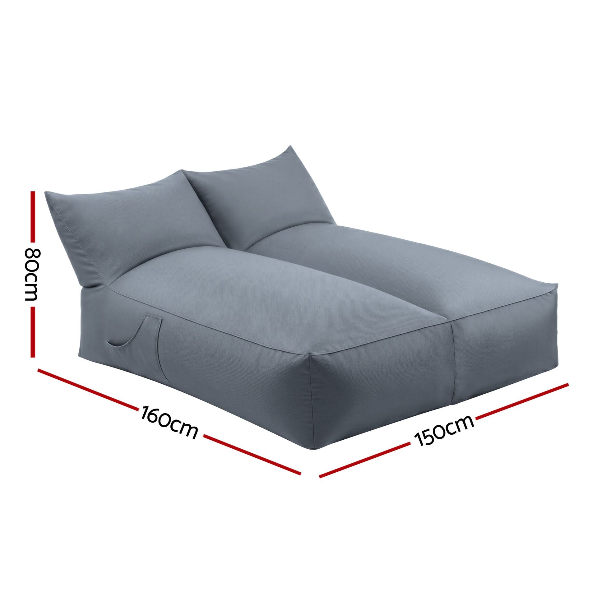 Artiss Outdoor Bean Bag Chair Cover (No Filler) 2 Seater Beanbag Lounge Sofacover Adults Splash-Proof Large Bean Bag Cover for Patio Poolside Relaxing Indoor, Grey Awezingly