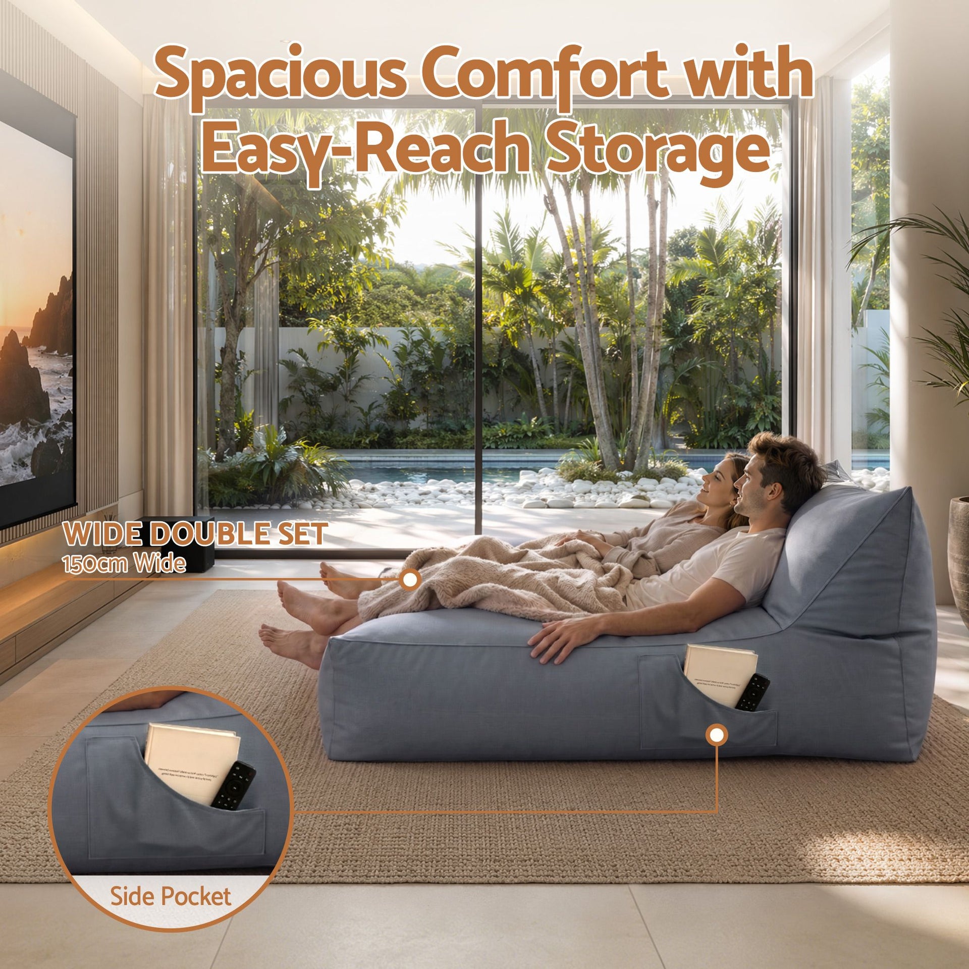 Artiss Outdoor Bean Bag Chair Cover (No Filler) 2 Seater Beanbag Lounge Sofacover Adults Splash-Proof Large Bean Bag Cover for Patio Poolside Relaxing Indoor, Grey Awezingly