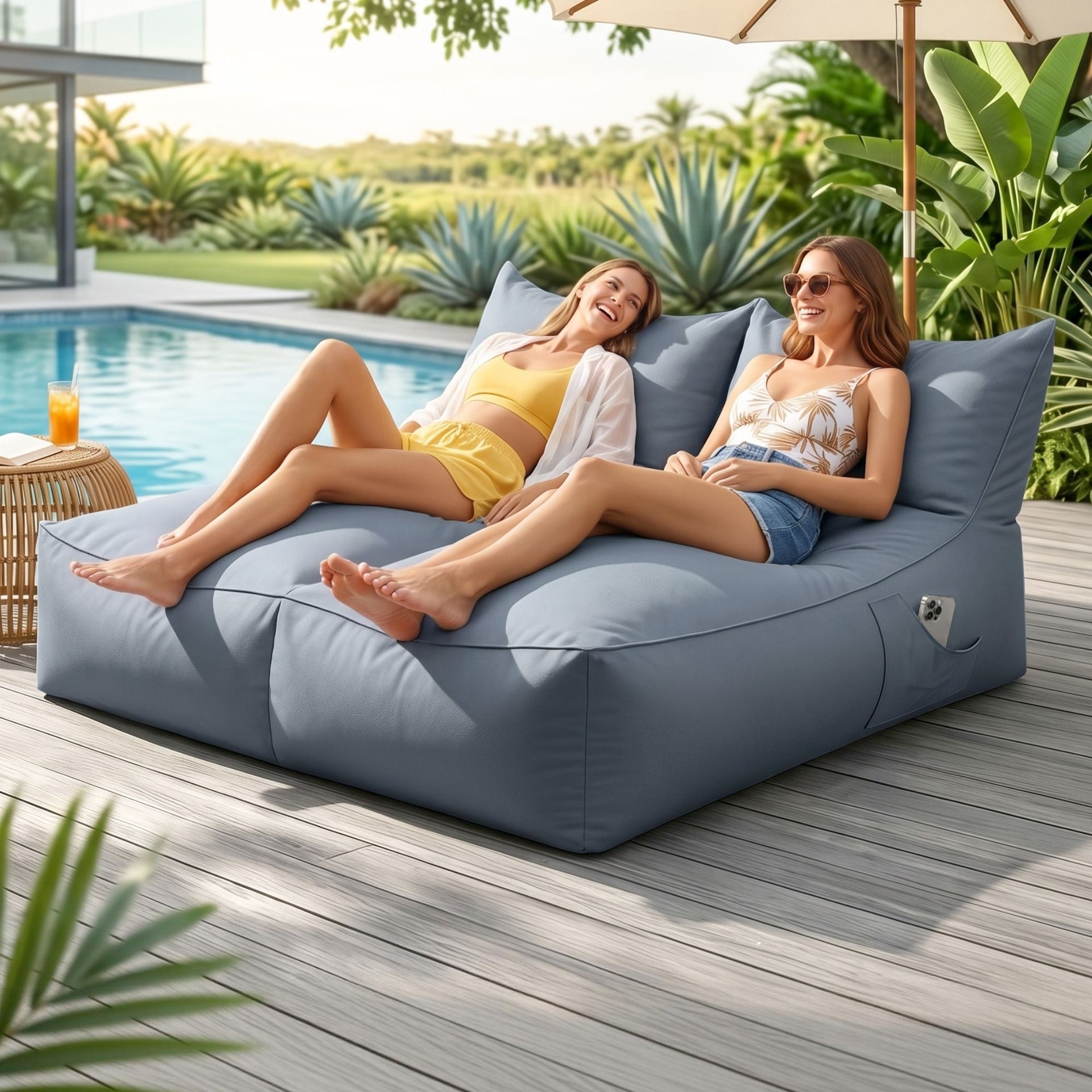 Artiss Outdoor Bean Bag Chair Cover (No Filler) 2 Seater Beanbag Lounge Sofacover Adults Splash-Proof Large Bean Bag Cover for Patio Poolside Relaxing Indoor, Grey Awezingly