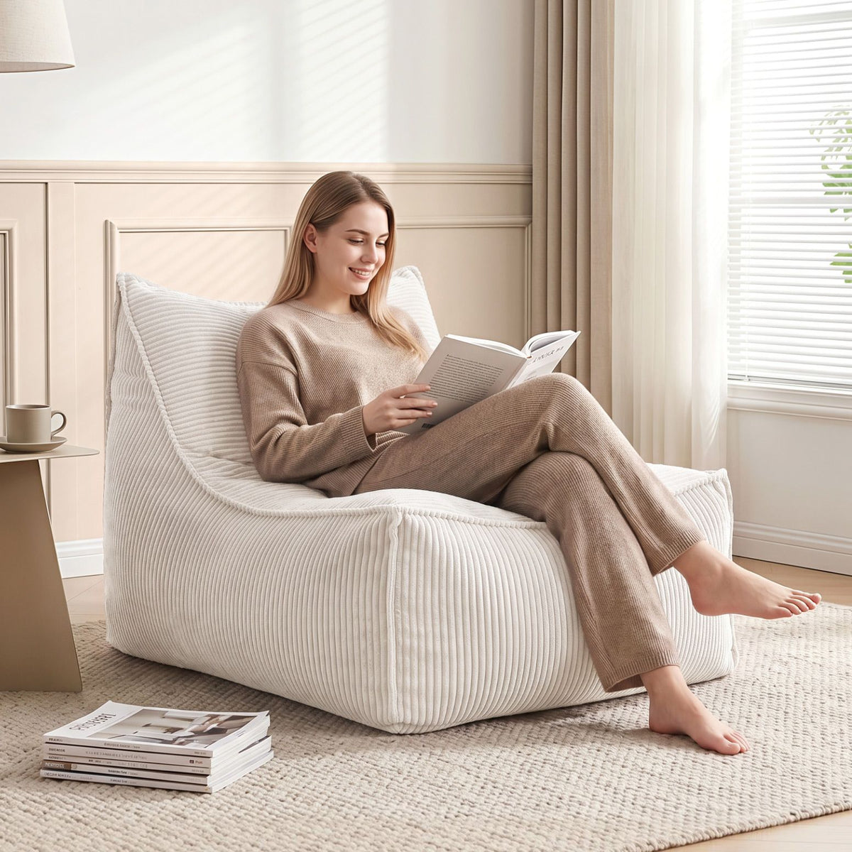 Artiss Bean Bag Chair Cover (No Filler) Soft Corduroy Stuffed Animal Storage Bean Bag Cover for Adults, Washable Lazy Sofa Cover for Living Room Bedroom, Beige Awezingly