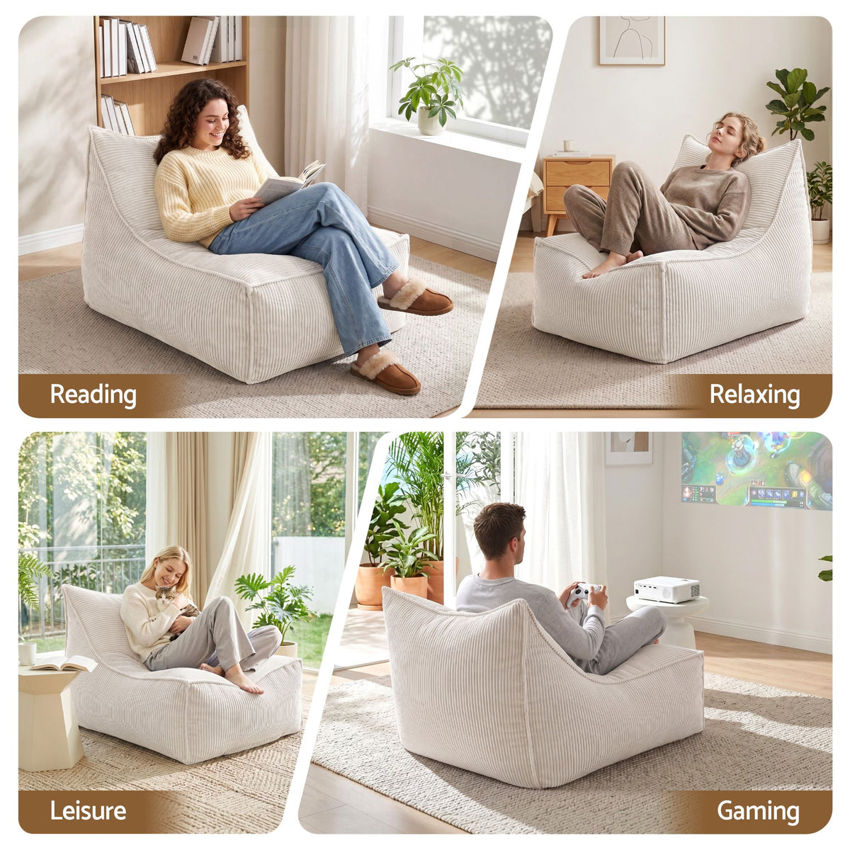 Artiss Bean Bag Chair Cover (No Filler) Soft Corduroy Stuffed Animal Storage Bean Bag Cover for Adults, Washable Lazy Sofa Cover for Living Room Bedroom, Beige Awezingly