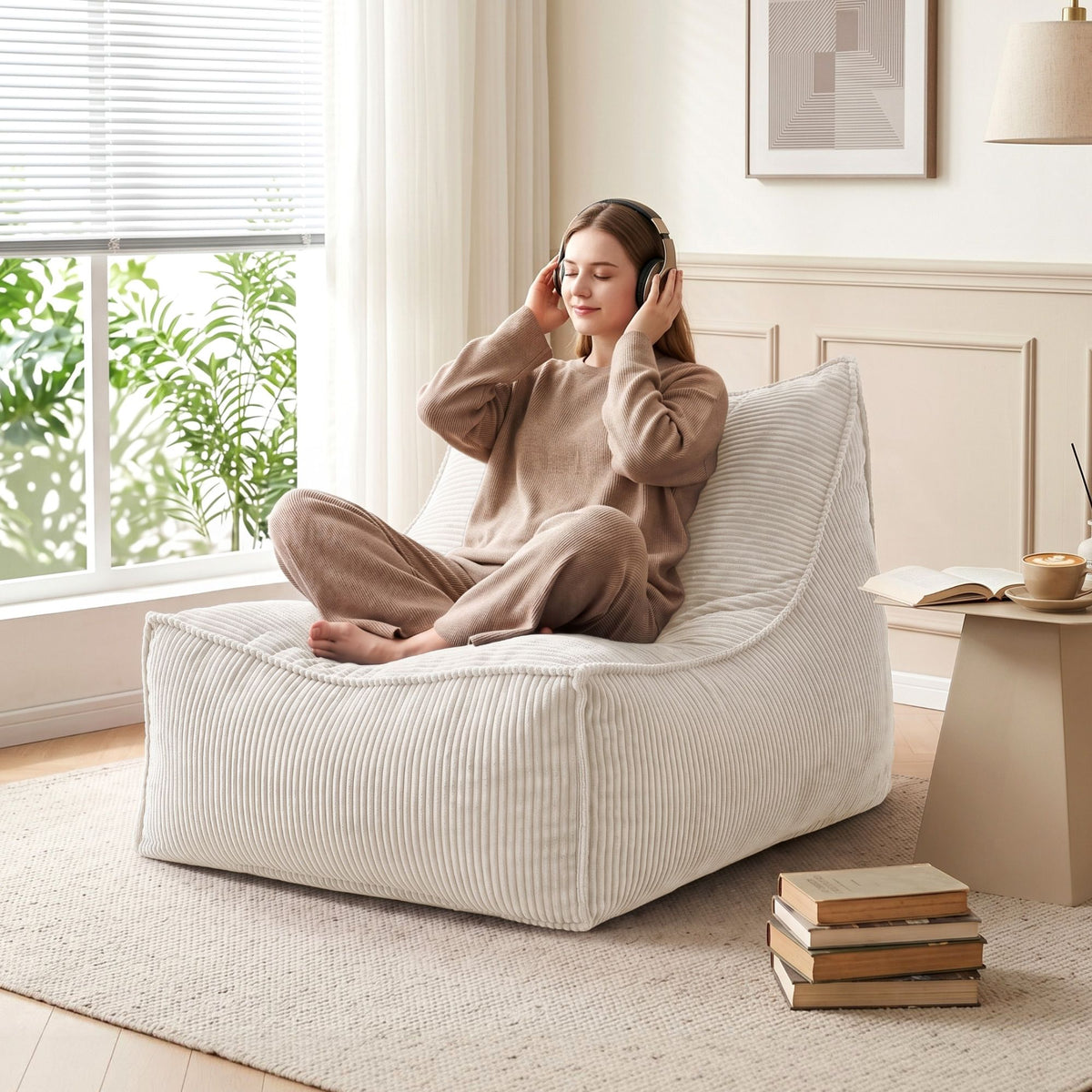 Artiss Bean Bag Chair Cover (No Filler) Soft Corduroy Stuffed Animal Storage Bean Bag Cover for Adults, Washable Lazy Sofa Cover for Living Room Bedroom, Beige Awezingly