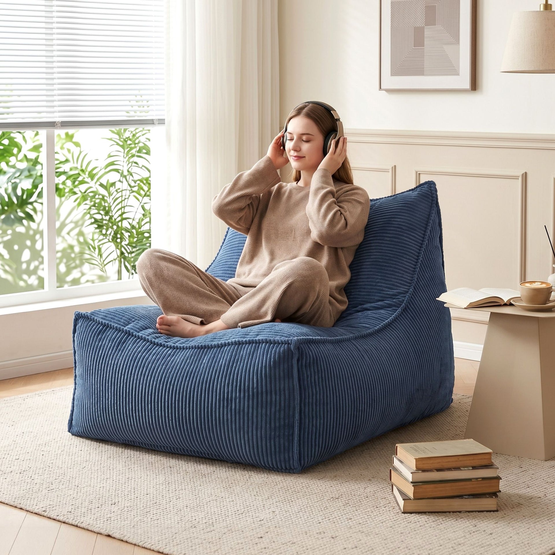 Artiss Bean Bag Chair Cover (No Filler) Soft Corduroy Stuffed Animal Storage Bean Bag Cover for Adults, Washable Lazy Sofa Cover for Living Room Bedroom, Blue Awezingly