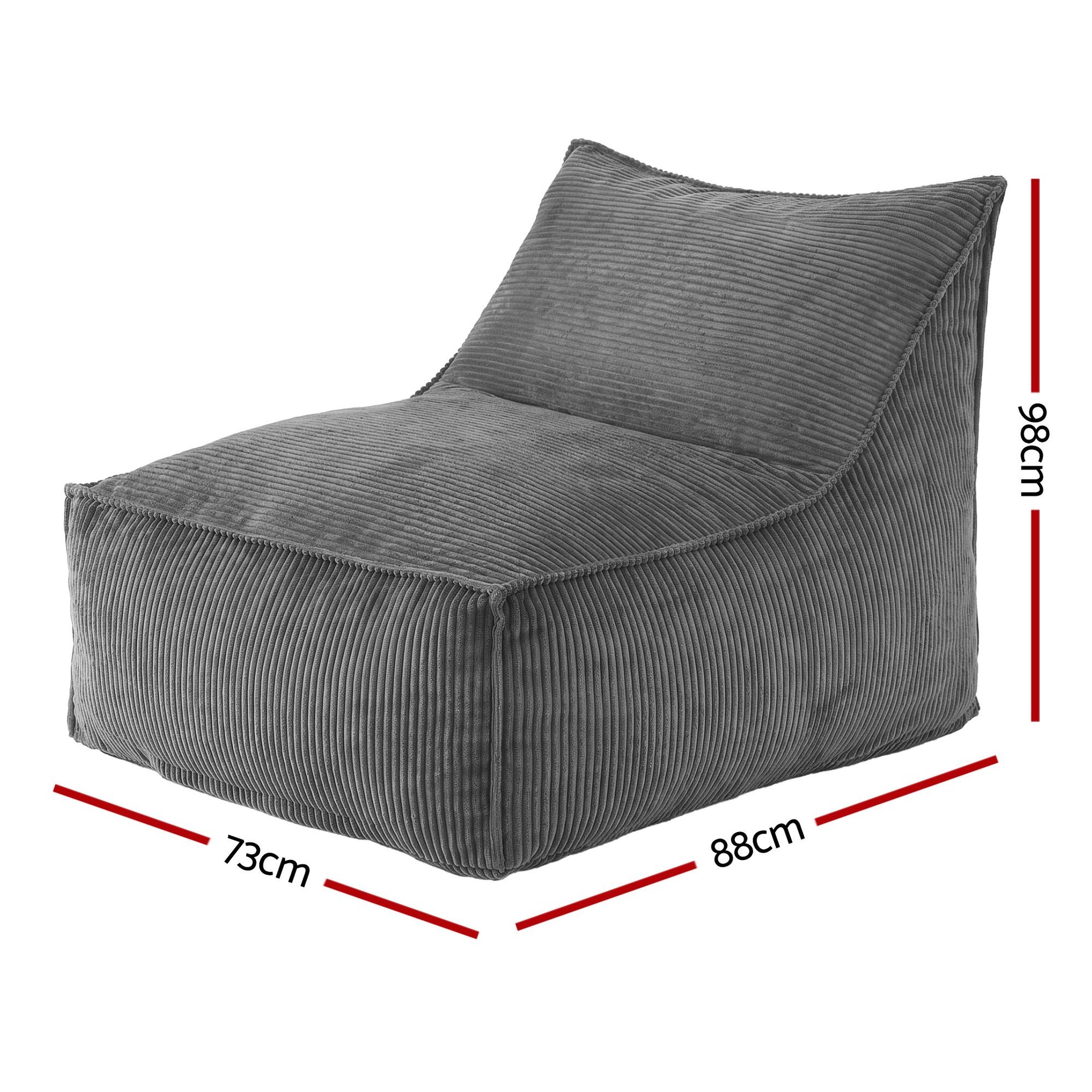 Artiss Bean Bag Chair Cover (No Filler) Soft Corduroy Stuffed Animal Storage Bean Bag Cover for Adults, Washable Lazy Sofa Cover for Living Room Bedroom, Grey Awezingly