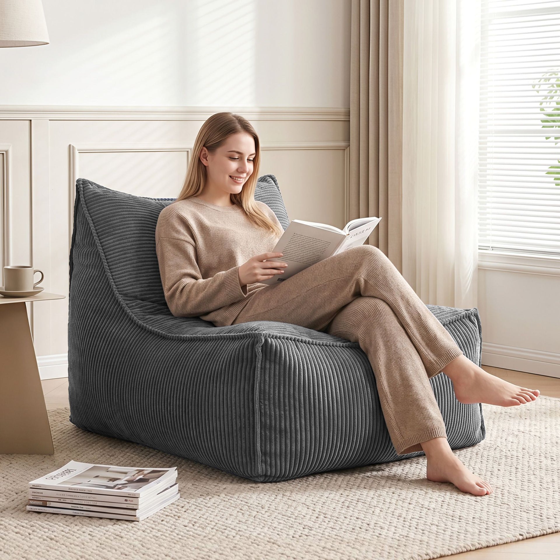 Artiss Bean Bag Chair Cover (No Filler) Soft Corduroy Stuffed Animal Storage Bean Bag Cover for Adults, Washable Lazy Sofa Cover for Living Room Bedroom, Grey Awezingly