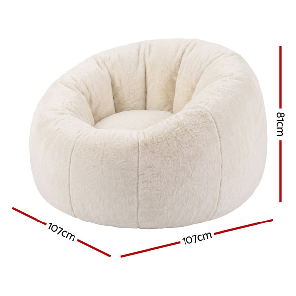 Artiss Bean Bag Chair Cover (No Filler) Soft Faux Fur Beanbag Cover Large Round Stuffed Animal Storage Bean Bag Cover Washable Lazy Sofa Cover for Adults Kids Teens, Beige Awezingly