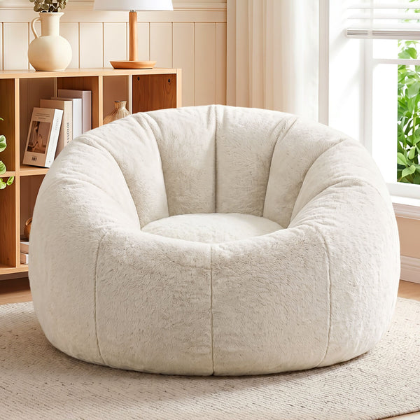 Artiss Bean Bag Chair Cover (No Filler) Soft Faux Fur Beanbag Cover Large Round Stuffed Animal Storage Bean Bag Cover Washable Lazy Sofa Cover for Adults Kids Teens, Beige Awezingly