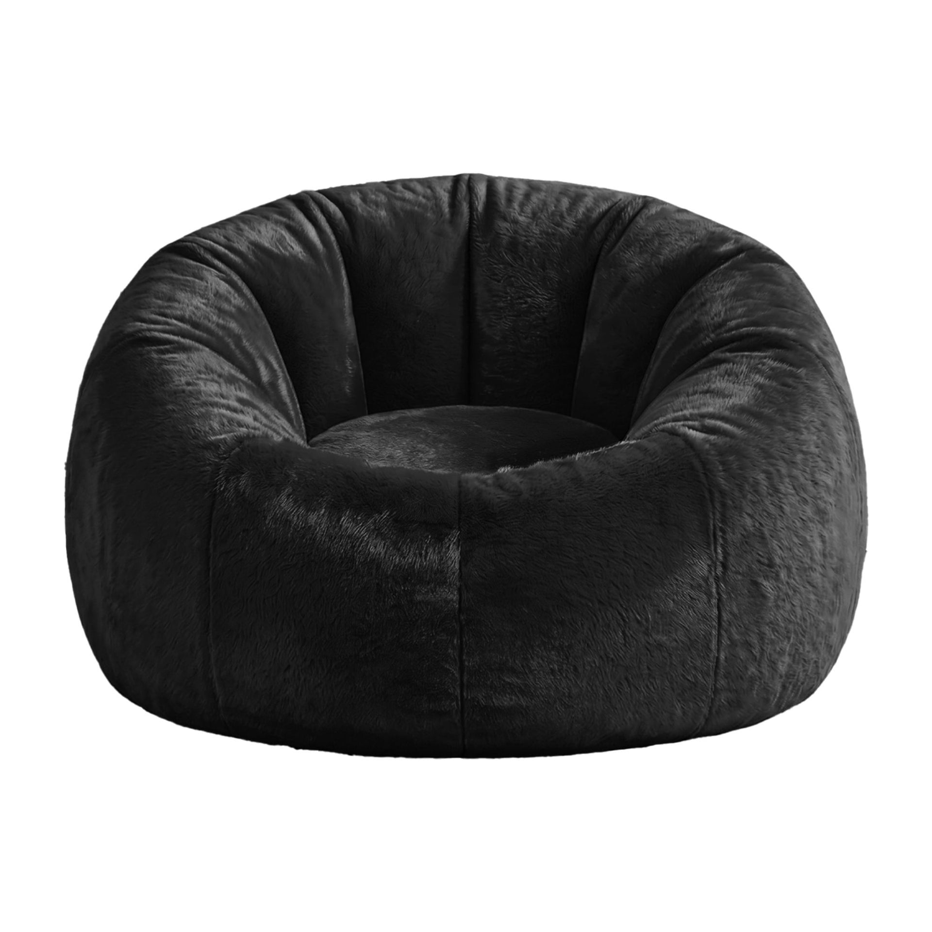 Artiss Bean Bag Chair Cover (No Filler) Soft Faux Fur Beanbag Cover Large Round Stuffed Animal Storage Bean Bag Cover Washable Lazy Sofa Cover for Adults Kids Teens, Black Awezingly