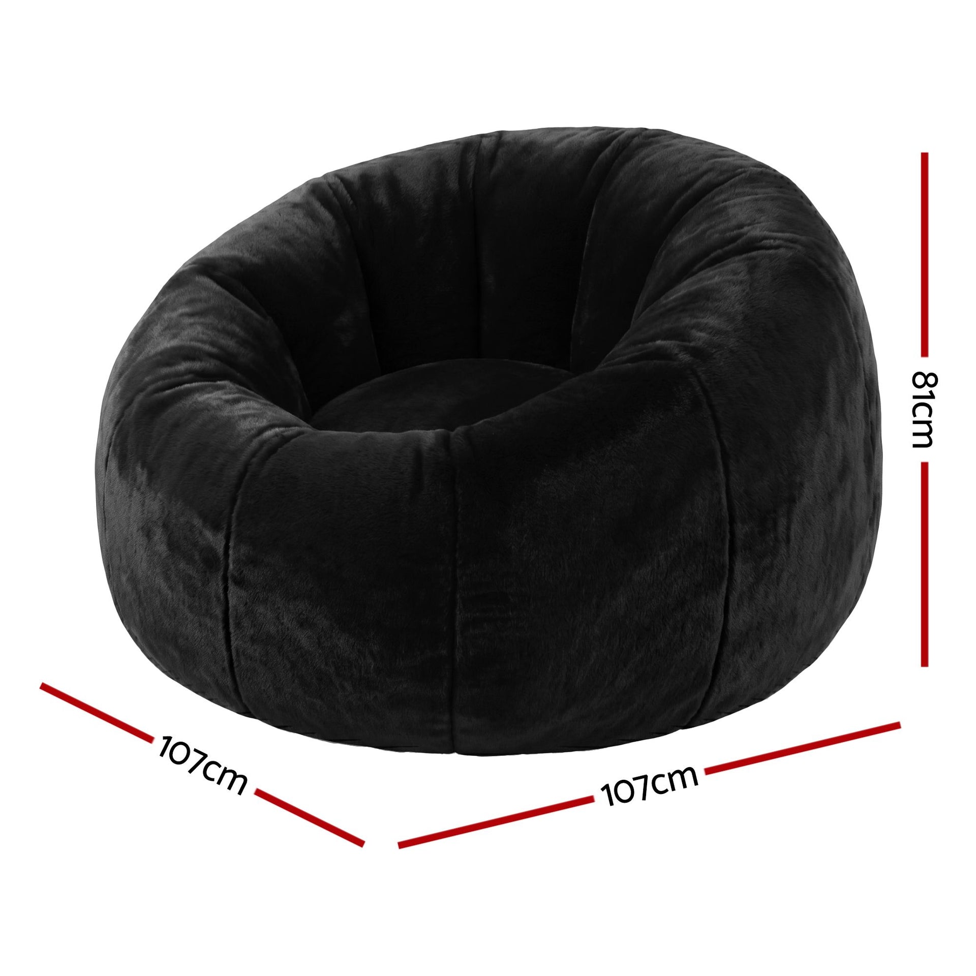 Artiss Bean Bag Chair Cover (No Filler) Soft Faux Fur Beanbag Cover Large Round Stuffed Animal Storage Bean Bag Cover Washable Lazy Sofa Cover for Adults Kids Teens, Black Awezingly