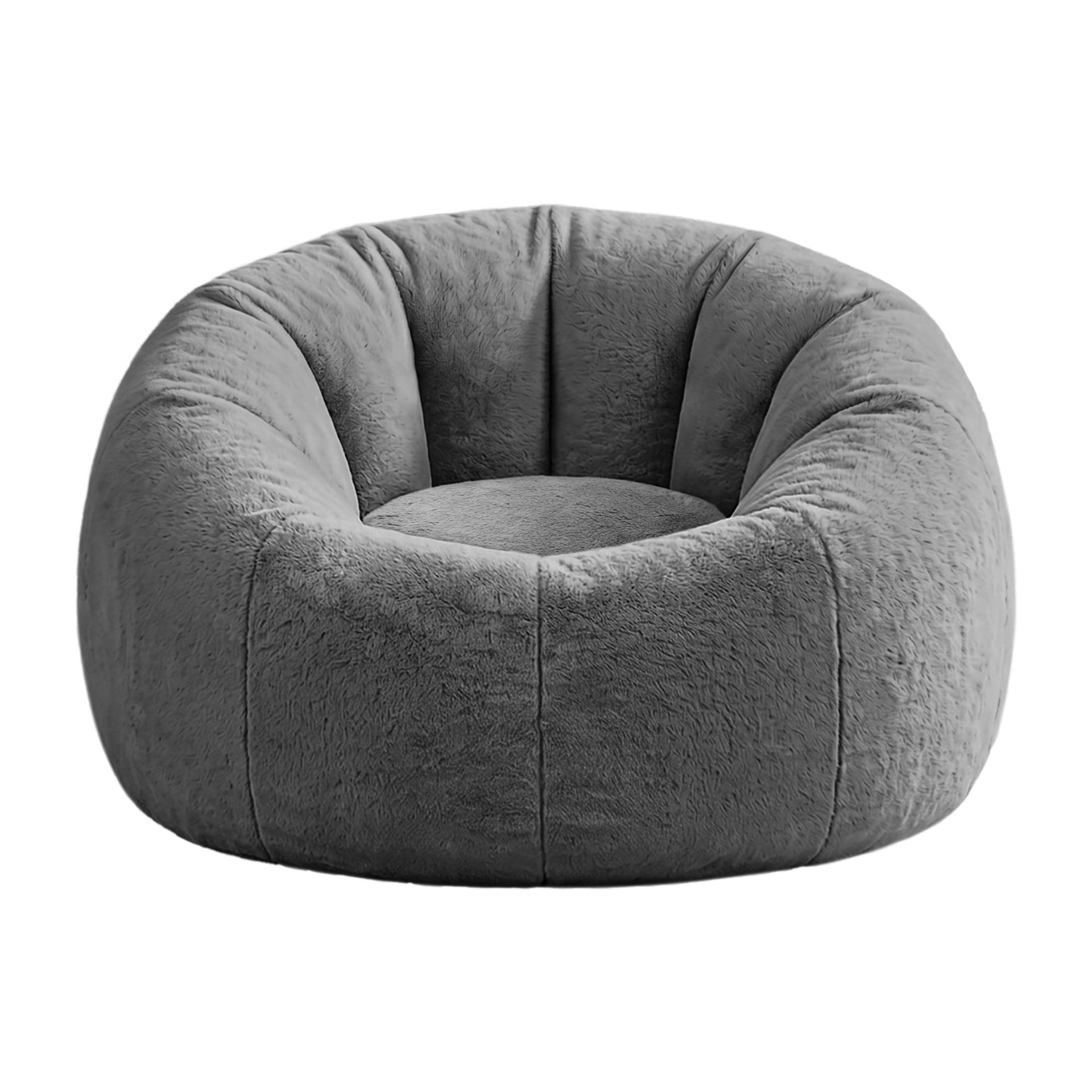 Artiss Bean Bag Chair Cover (No Filler) Soft Faux Fur Beanbag Cover Large Round Stuffed Animal Storage Bean Bag Cover Washable Lazy Sofa Cover for Adults Kids Teens, Grey Awezingly