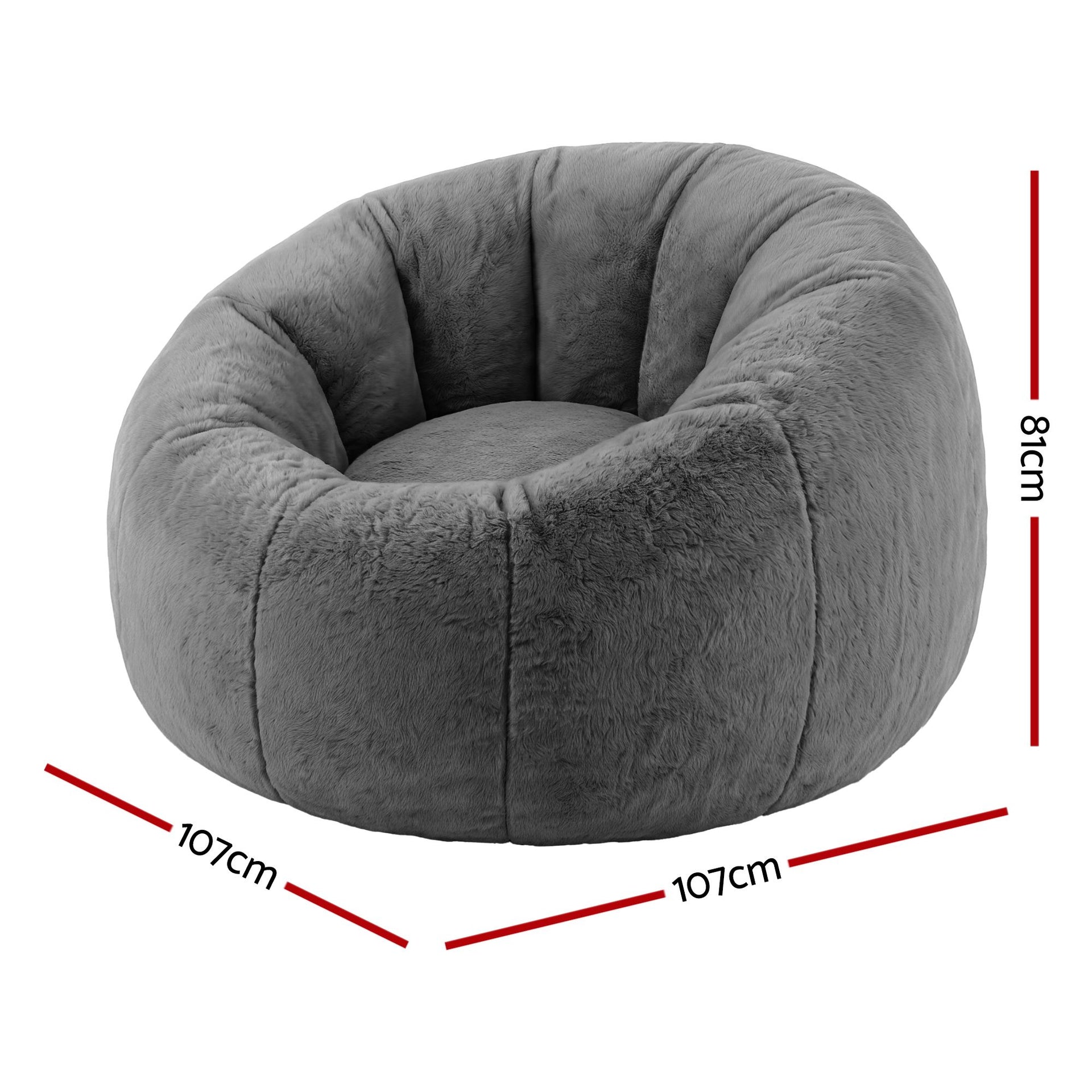 Artiss Bean Bag Chair Cover (No Filler) Soft Faux Fur Beanbag Cover Large Round Stuffed Animal Storage Bean Bag Cover Washable Lazy Sofa Cover for Adults Kids Teens, Grey Awezingly