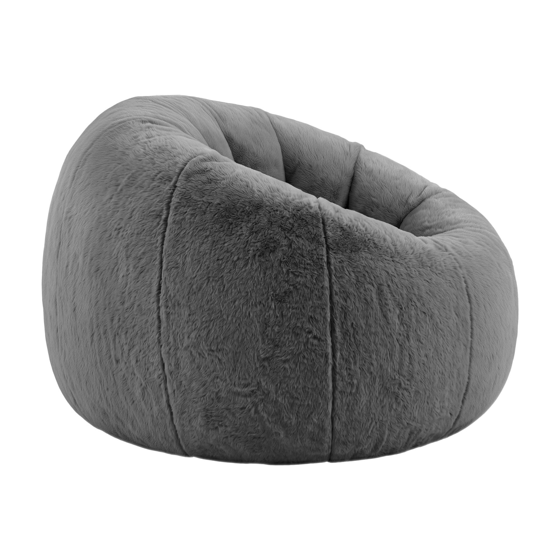 Artiss Bean Bag Chair Cover (No Filler) Soft Faux Fur Beanbag Cover Large Round Stuffed Animal Storage Bean Bag Cover Washable Lazy Sofa Cover for Adults Kids Teens, Grey Awezingly