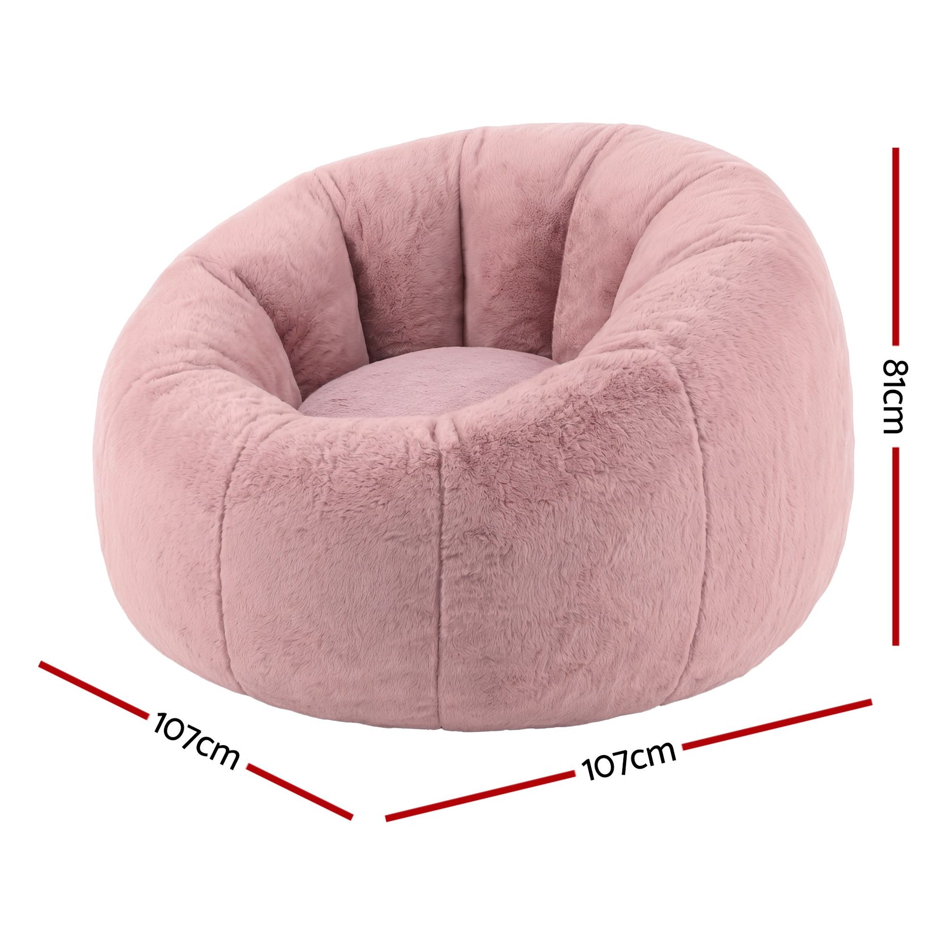 Artiss Bean Bag Chair Cover (No Filler) Soft Faux Fur Beanbag Cover Large Round Stuffed Animal Storage Bean Bag Cover Washable Lazy Sofa Cover for Adults Kids Teens, Pink Awezingly