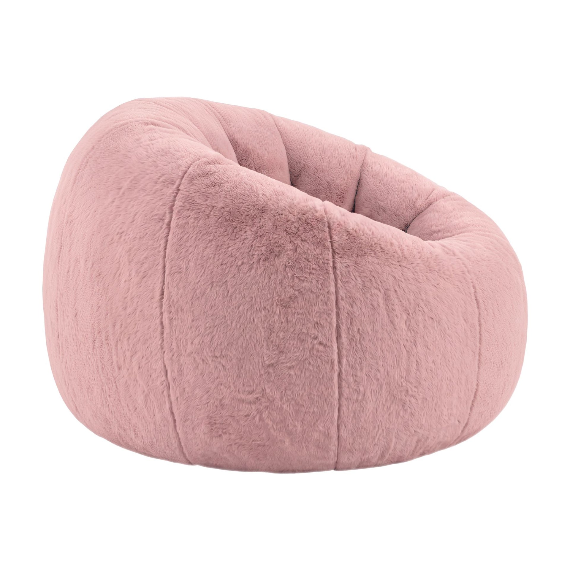 Artiss Bean Bag Chair Cover (No Filler) Soft Faux Fur Beanbag Cover Large Round Stuffed Animal Storage Bean Bag Cover Washable Lazy Sofa Cover for Adults Kids Teens, Pink Awezingly