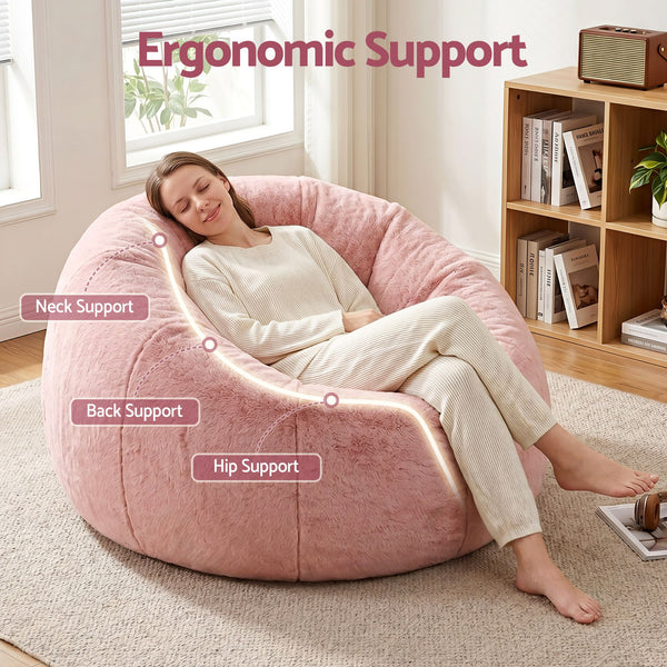 Artiss Bean Bag Chair Cover (No Filler) Soft Faux Fur Beanbag Cover Large Round Stuffed Animal Storage Bean Bag Cover Washable Lazy Sofa Cover for Adults Kids Teens, Pink Awezingly
