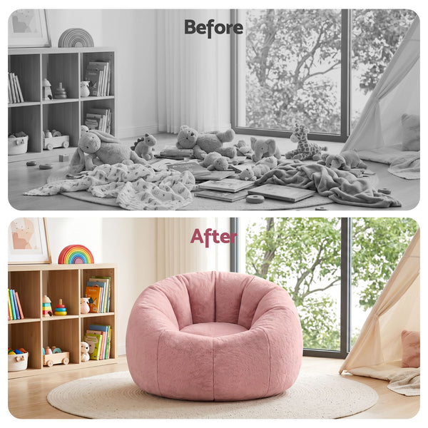 Artiss Bean Bag Chair Cover (No Filler) Soft Faux Fur Beanbag Cover Large Round Stuffed Animal Storage Bean Bag Cover Washable Lazy Sofa Cover for Adults Kids Teens, Pink Awezingly
