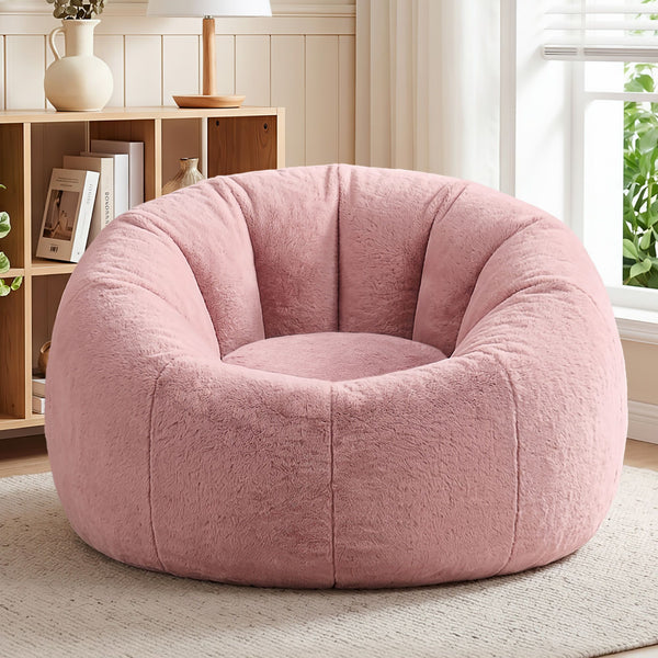 Artiss Bean Bag Chair Cover (No Filler) Soft Faux Fur Beanbag Cover Large Round Stuffed Animal Storage Bean Bag Cover Washable Lazy Sofa Cover for Adults Kids Teens, Pink Awezingly