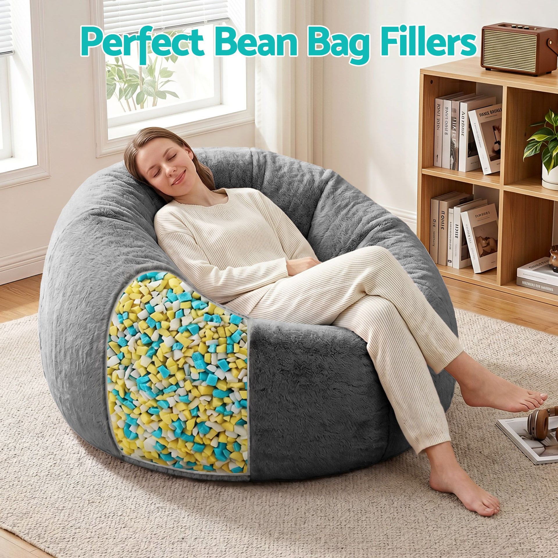 Artiss 5lbs (2.2KG) Bean Bag Filler Shredded Memory Foam Filling High Density Soft Pillow Stuffing for Bean Bag Chair, Couch Cushion, Dog Bed, Stuffed Animals and Arts Crafts Awezingly