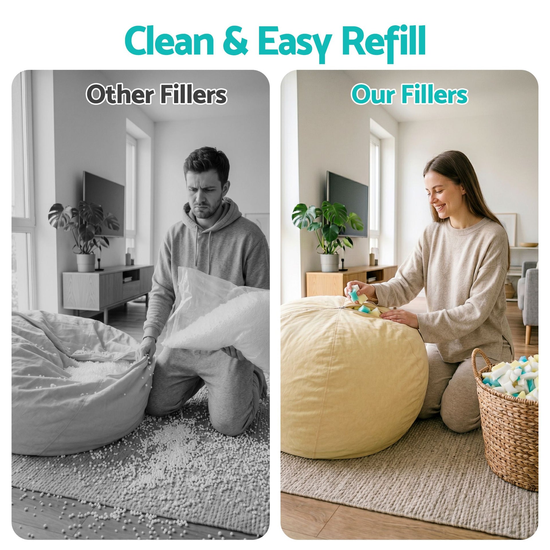 Artiss 25lbs (11KG) Bean Bag Filler Shredded Memory Foam Filling High Density Soft Pillow Stuffing for Bean Bag Chair, Couch Cushion, Dog Bed, Stuffed Animals and Arts Crafts Awezingly