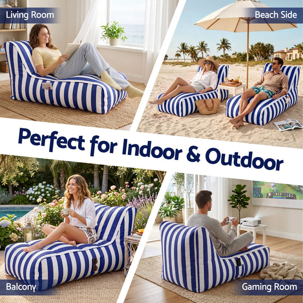 Artiss Outdoor Bean Bag Chair with Filler Splash-Proof Beanbag Lounge DIY Stuffed Animal Storage Bean Bag Washable for Patio Poolside Relaxing, Blue Awezingly