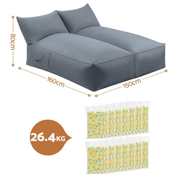 Artiss Outdoor Bean Bag Chair with Filler 2 Seater Beanbag Lounge Adults Splash-Proof Large Bean Bag Cover with Filling for Patio Poolside Relaxing Indoor, Grey Awezingly