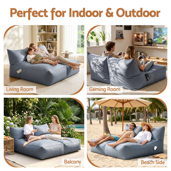 Artiss Outdoor Bean Bag Chair with Filler 2 Seater Beanbag Lounge Adults Splash-Proof Large Bean Bag Cover with Filling for Patio Poolside Relaxing Indoor, Grey Awezingly