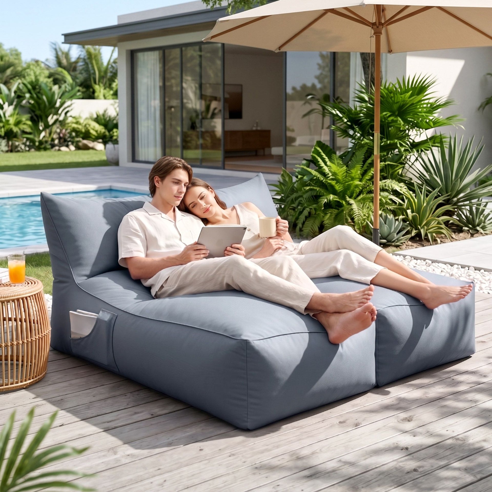 Artiss Outdoor Bean Bag Chair with Filler 2 Seater Beanbag Lounge Adults Splash-Proof Large Bean Bag Cover with Filling for Patio Poolside Relaxing Indoor, Grey Awezingly