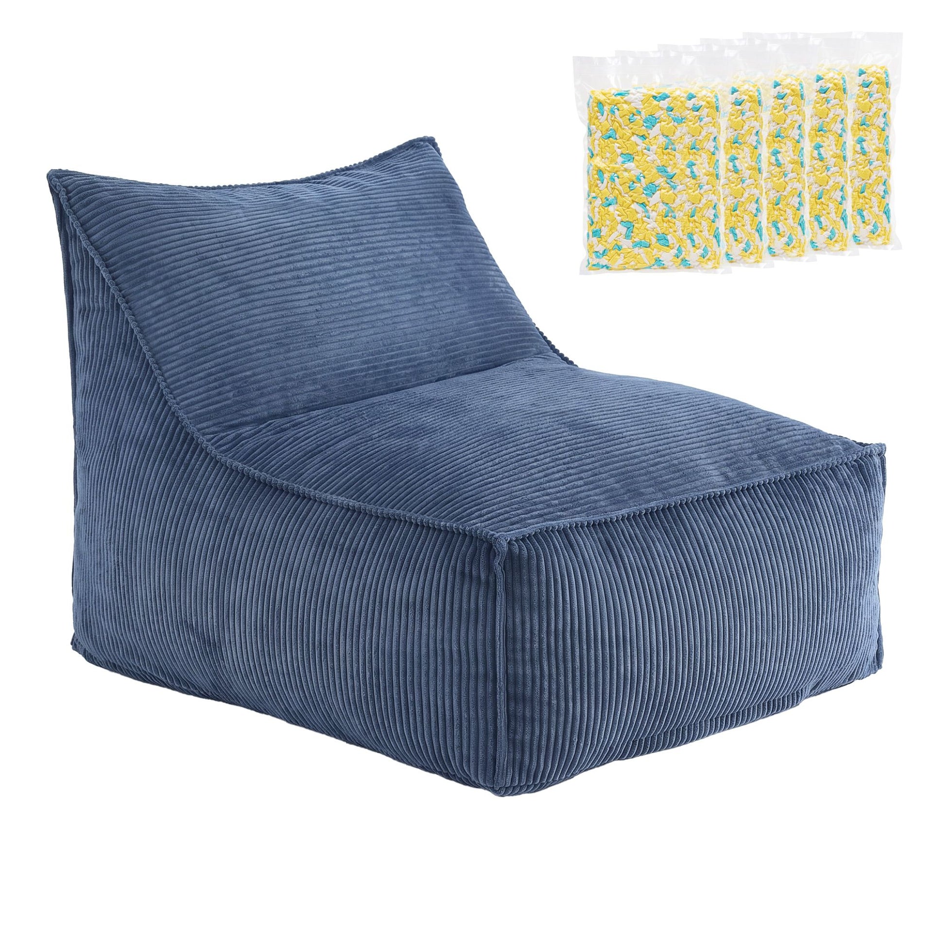 Artiss Bean Bag Chair Cover with Filler Soft Corduroy DIY Stuffed Animal Storage Bean Bag for Adults, Washable Lazy Sofa for Living Room Bedroom, Blue Awezingly