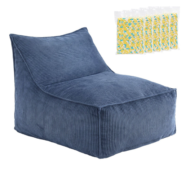 Artiss Bean Bag Chair Cover with Filler Soft Corduroy DIY Stuffed Animal Storage Bean Bag for Adults, Washable Lazy Sofa for Living Room Bedroom, Blue Awezingly