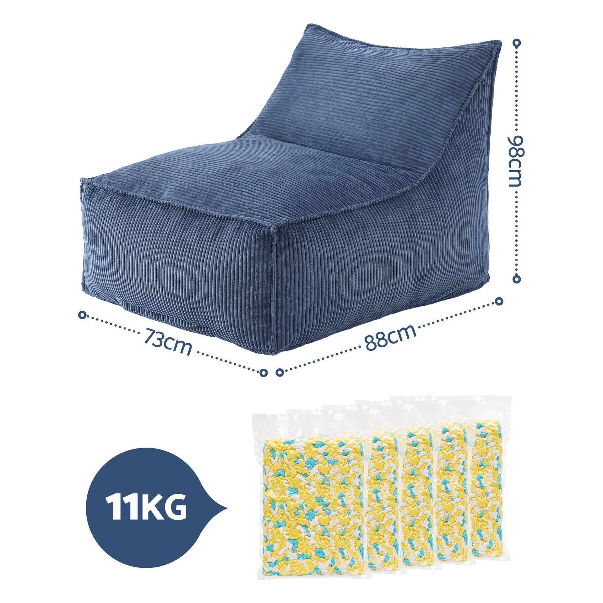 Artiss Bean Bag Chair Cover with Filler Soft Corduroy DIY Stuffed Animal Storage Bean Bag for Adults, Washable Lazy Sofa for Living Room Bedroom, Blue Awezingly