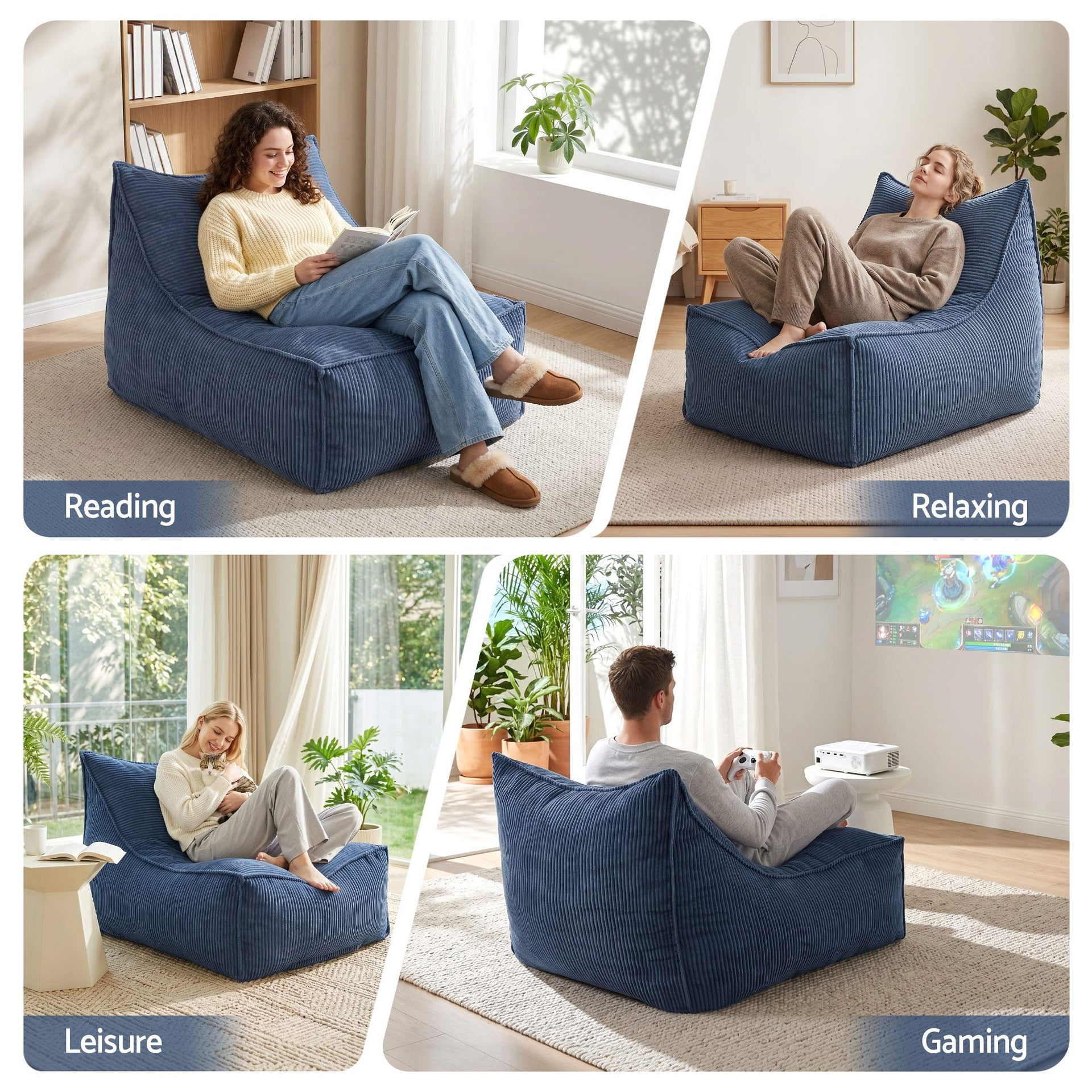 Artiss Bean Bag Chair Cover with Filler Soft Corduroy DIY Stuffed Animal Storage Bean Bag for Adults, Washable Lazy Sofa for Living Room Bedroom, Blue Awezingly