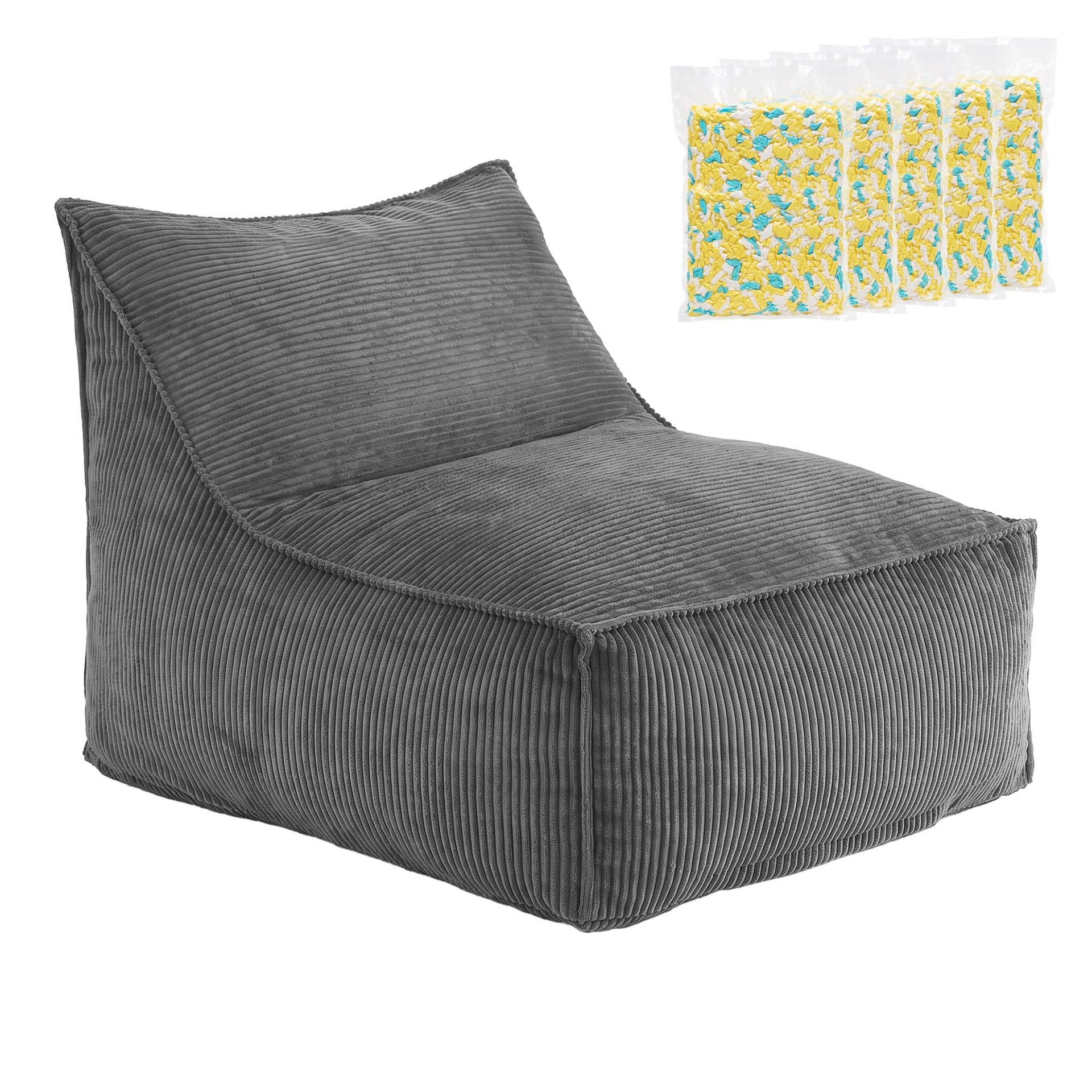 Artiss Bean Bag Chair Cover with Filler Soft Corduroy DIY Stuffed Animal Storage Bean Bag for Adults, Washable Lazy Sofa for Living Room Bedroom, Grey Awezingly