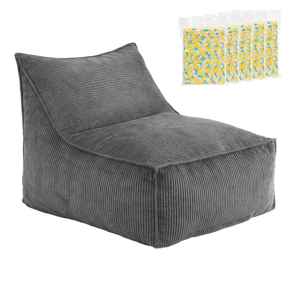 Artiss Bean Bag Chair Cover with Filler Soft Corduroy DIY Stuffed Animal Storage Bean Bag for Adults, Washable Lazy Sofa for Living Room Bedroom, Grey Awezingly