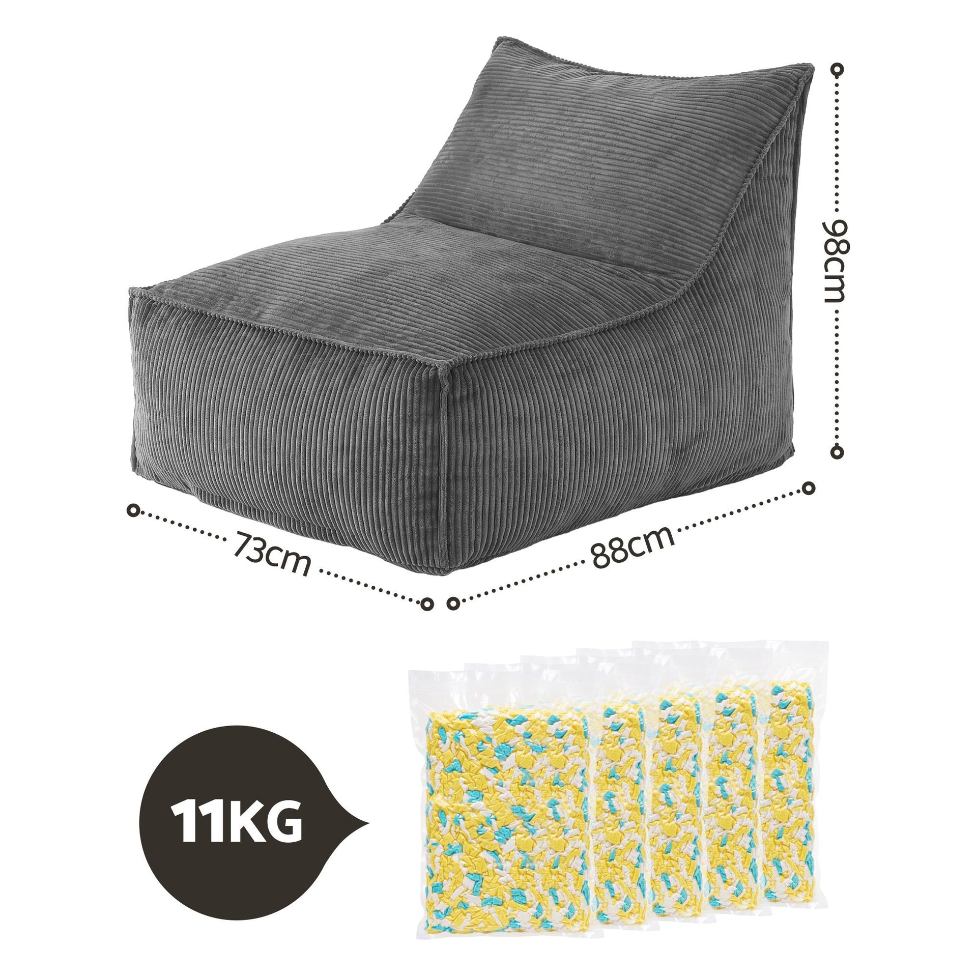 Artiss Bean Bag Chair Cover with Filler Soft Corduroy DIY Stuffed Animal Storage Bean Bag for Adults, Washable Lazy Sofa for Living Room Bedroom, Grey Awezingly