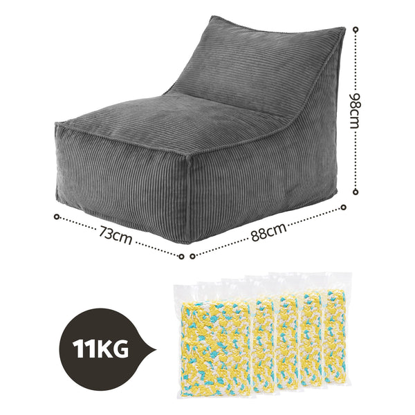 Artiss Bean Bag Chair Cover with Filler Soft Corduroy DIY Stuffed Animal Storage Bean Bag for Adults, Washable Lazy Sofa for Living Room Bedroom, Grey Awezingly