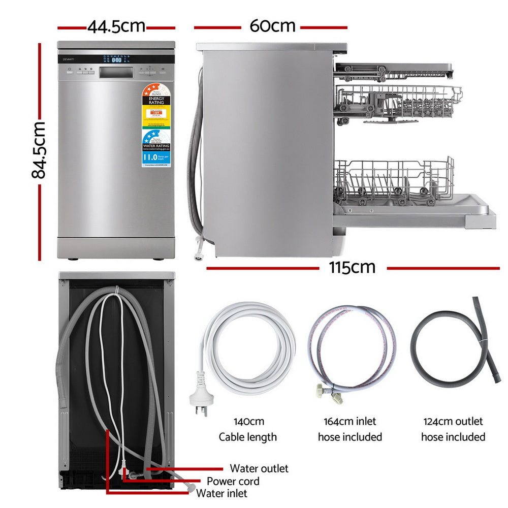 Devanti 10 Place Settings Freestanding Dishwasher Silver Awezingly