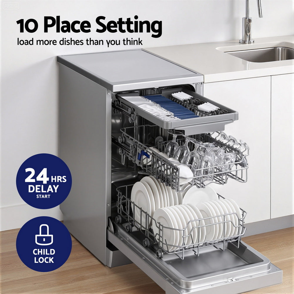 Devanti 10 Place Settings Freestanding Dishwasher Silver Awezingly