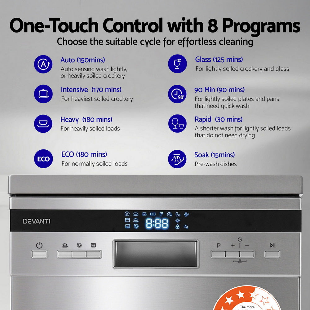 Devanti 10 Place Settings Freestanding Dishwasher Silver Awezingly