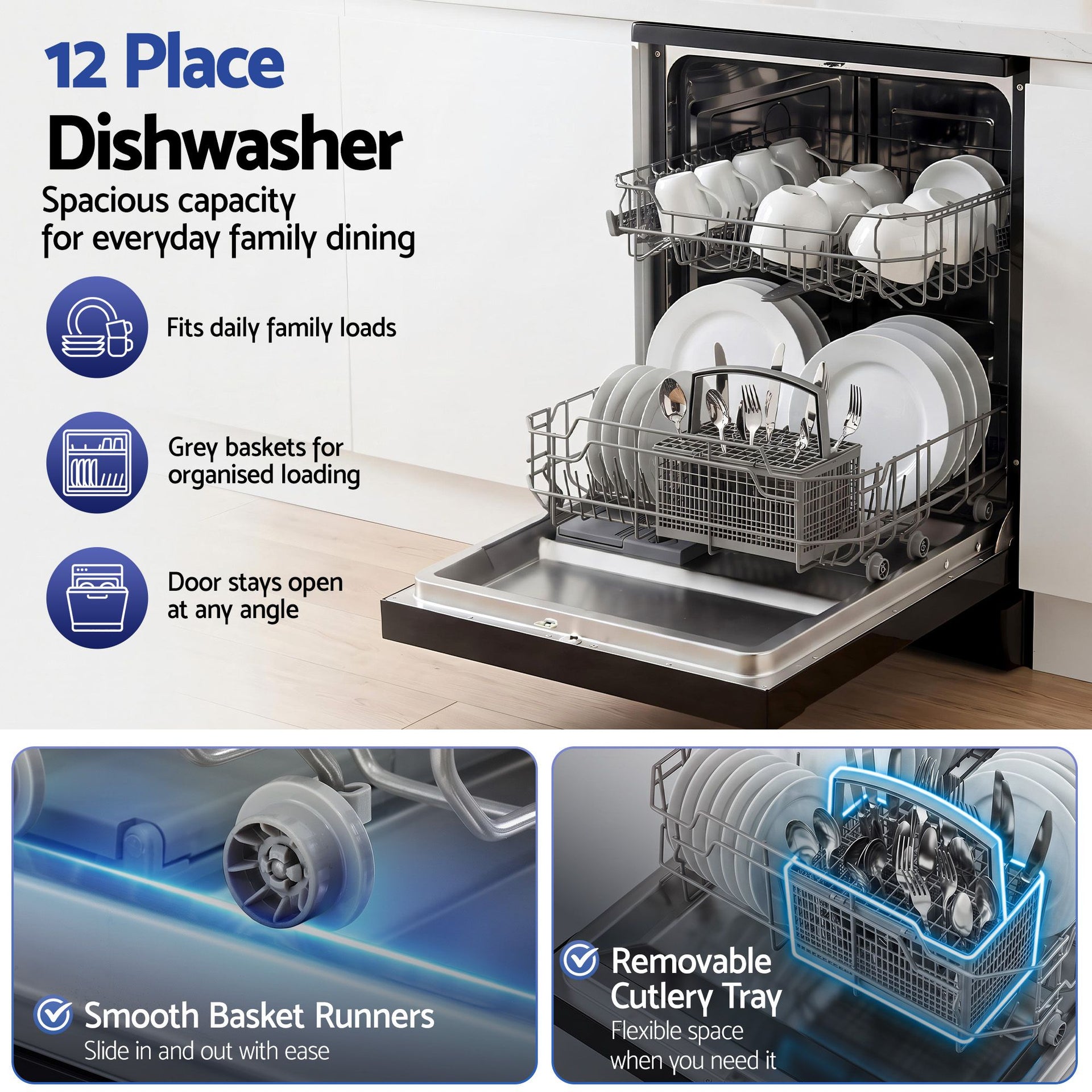 Devanti 12 Place Settings Dishwasher 55cm Freestanding Benchtop Built-In Awezingly