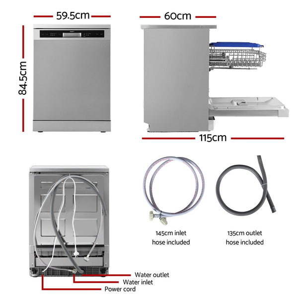 Devanti 60cm 14 Place Settings Freestanding Dishwasher Silver Devanti