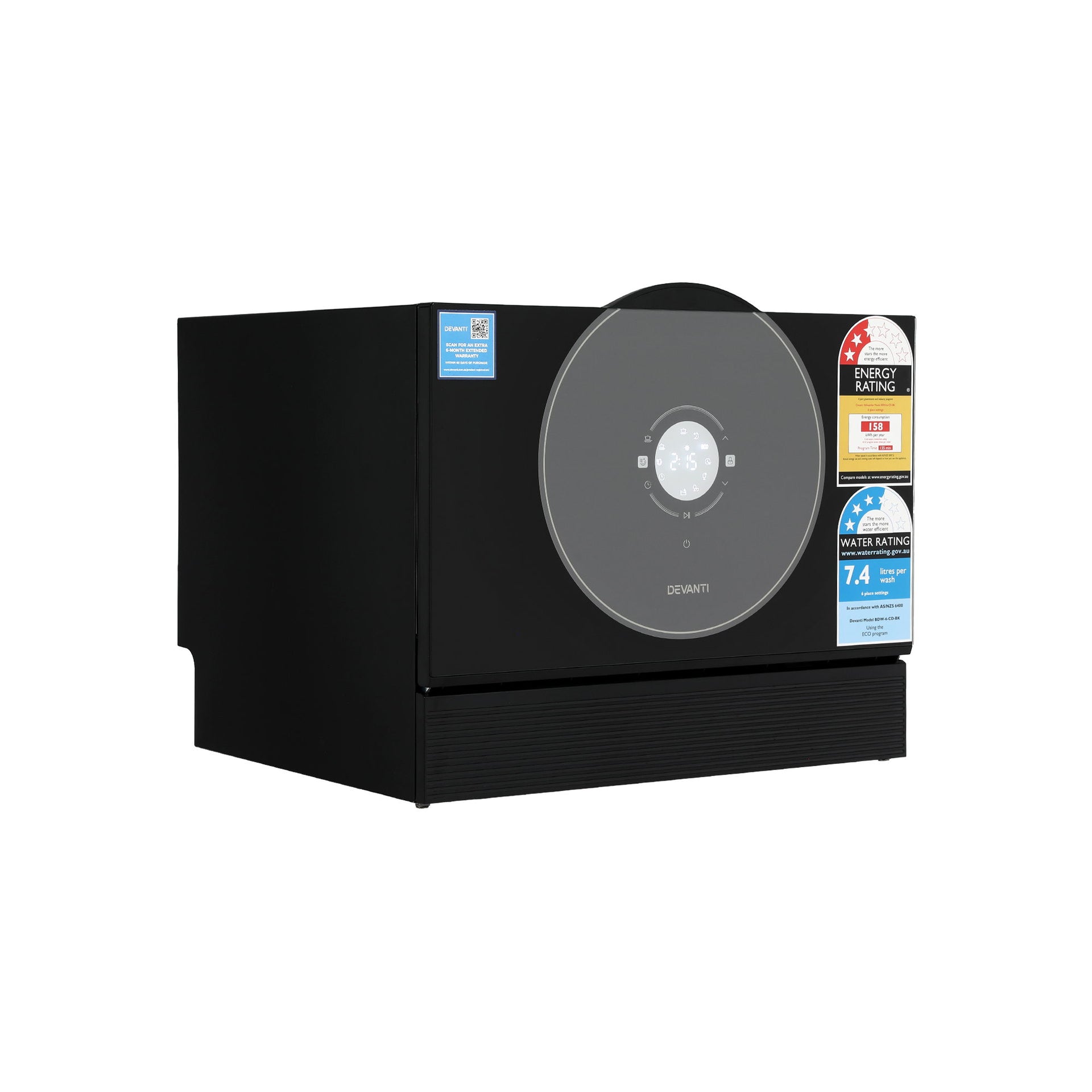 Devanti 6-Place Setting Benchtop Dishwasher 50cm Black Awezingly