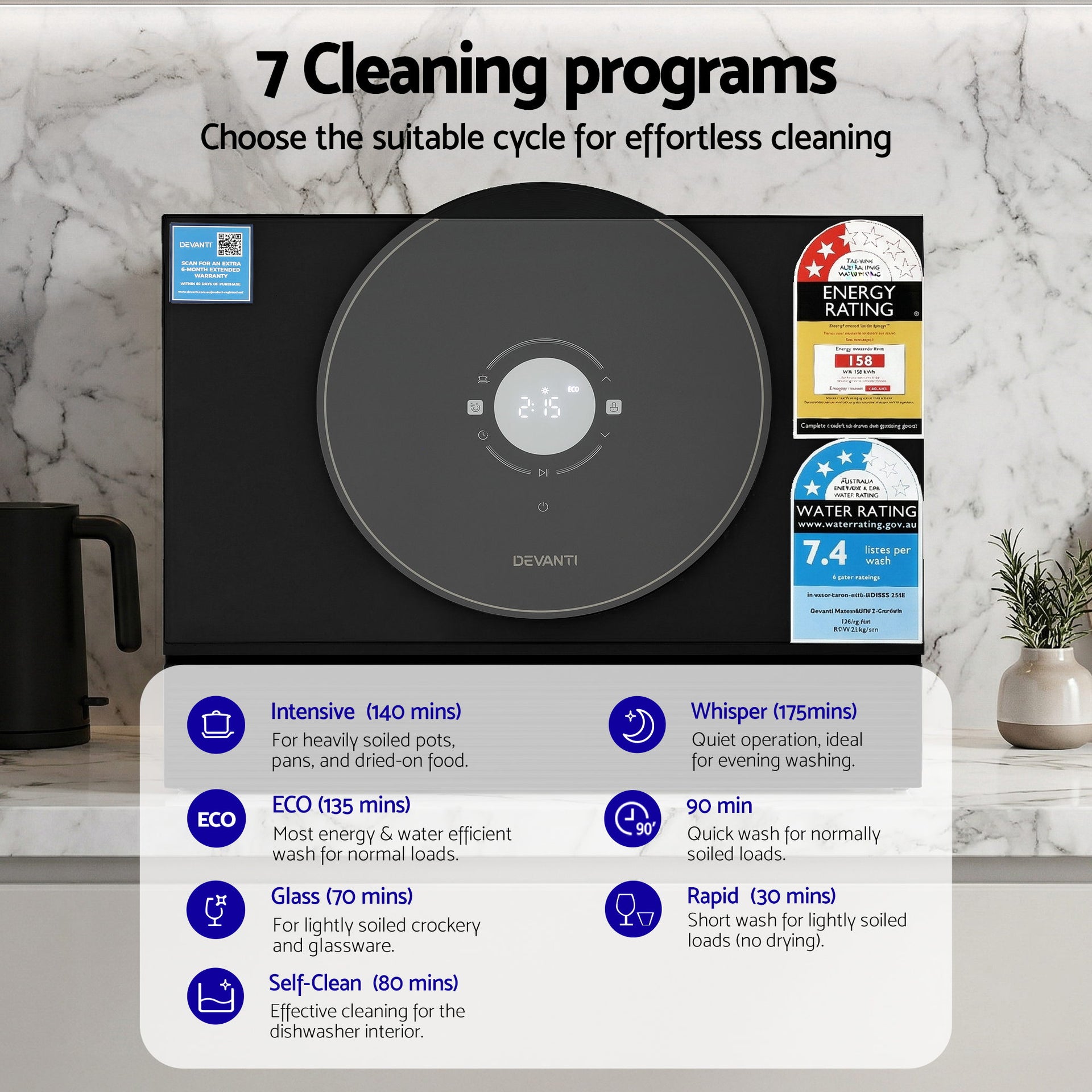 Devanti 6-Place Setting Benchtop Dishwasher 50cm Black Awezingly