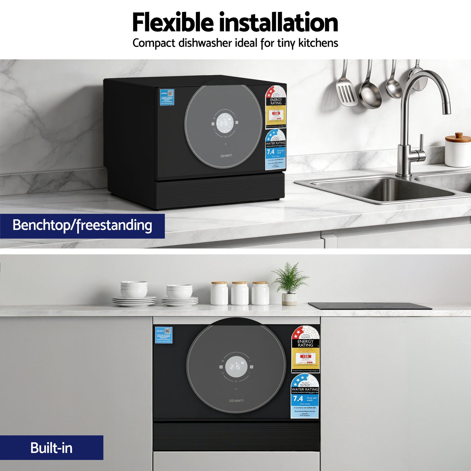 Devanti 6-Place Setting Benchtop Dishwasher 50cm Black Awezingly