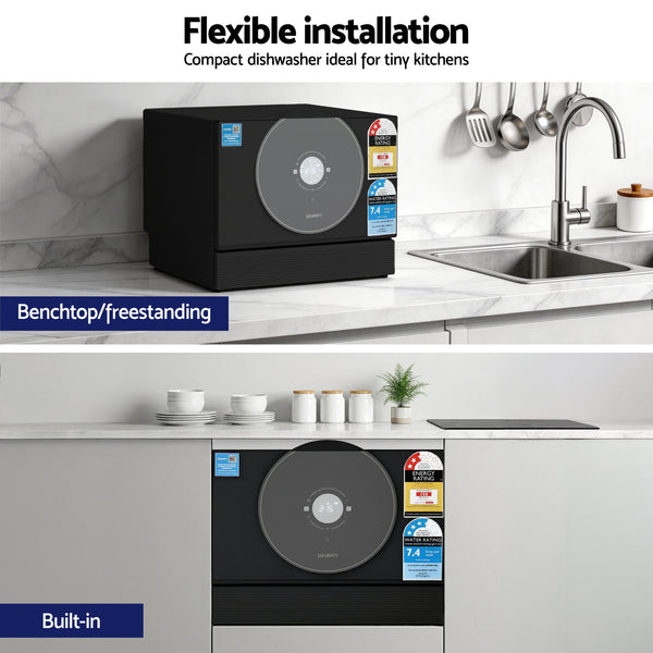 Devanti 6-Place Setting Benchtop Dishwasher 50cm Black Awezingly
