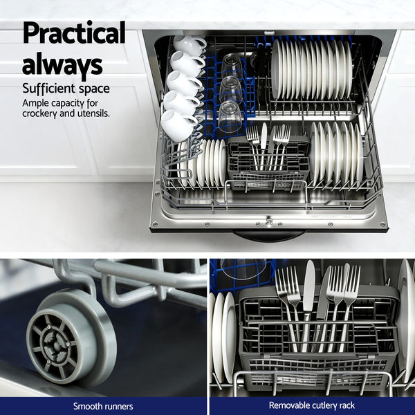 Devanti 6-Place Setting Benchtop Dishwasher 50cm Black Awezingly