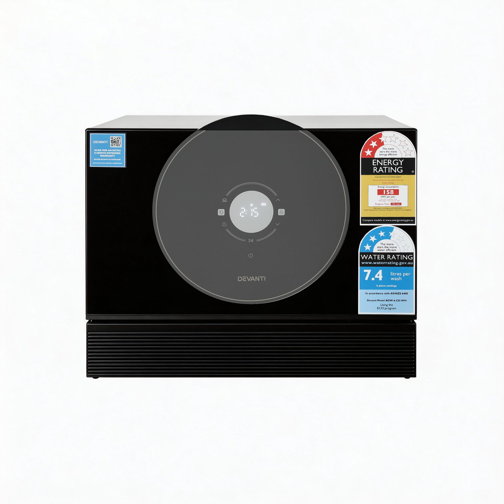 Devanti 6-Place Setting Benchtop Dishwasher 50cm Black Awezingly