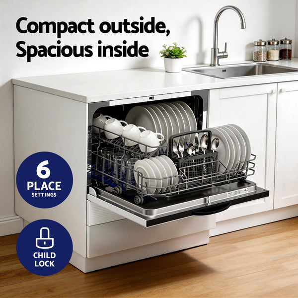 Devanti 6-Place Setting Benchtop Dishwasher 50cm White Awezingly