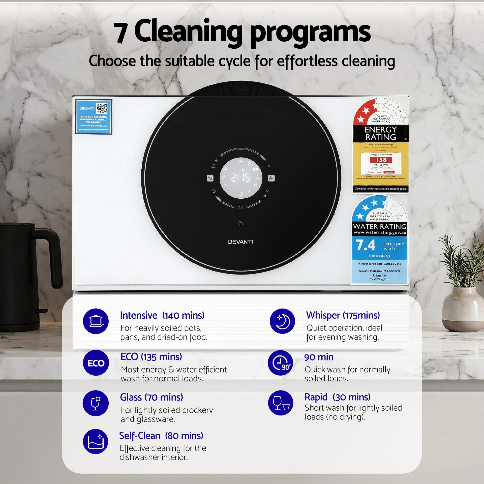 Devanti 6-Place Setting Benchtop Dishwasher 50cm White Awezingly