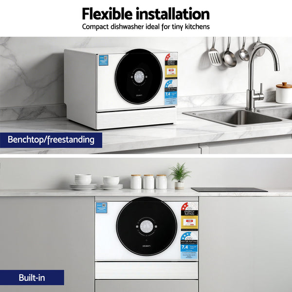 Devanti 6-Place Setting Benchtop Dishwasher 50cm White Awezingly